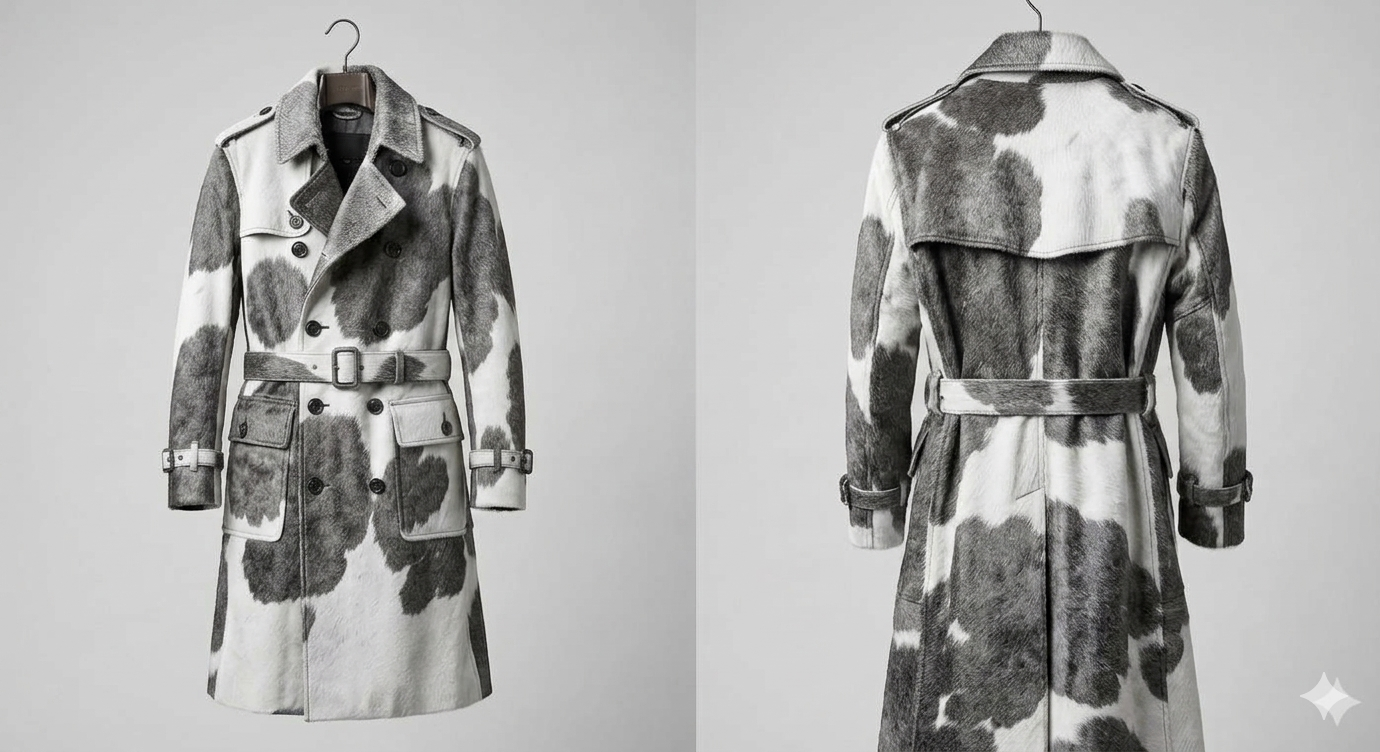 The Khool Closet: "Monochrome Calfskin Overcoat" for women. Black+White/Heather Grey+White