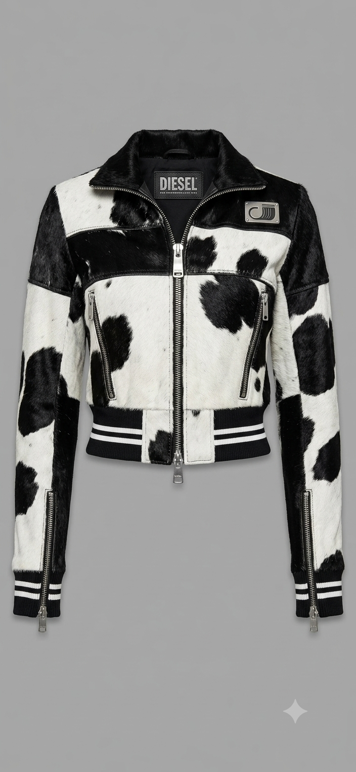 For promotional use only. Diesel Cropped Cowhide Hair-on-Hide Jacket