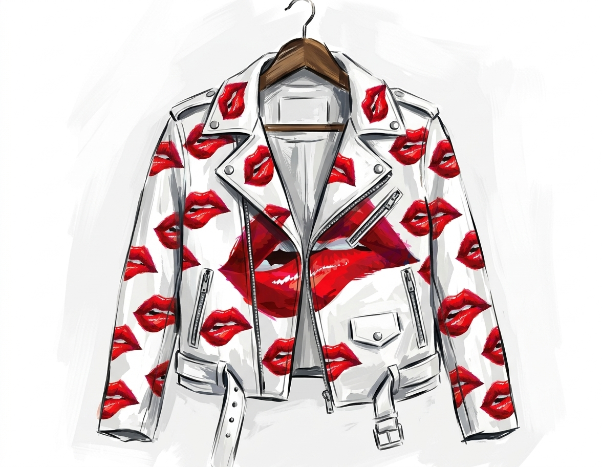 The Khool Closet: "Vibe Check" lip motorcycle jacket for women. Red+White Black+Red