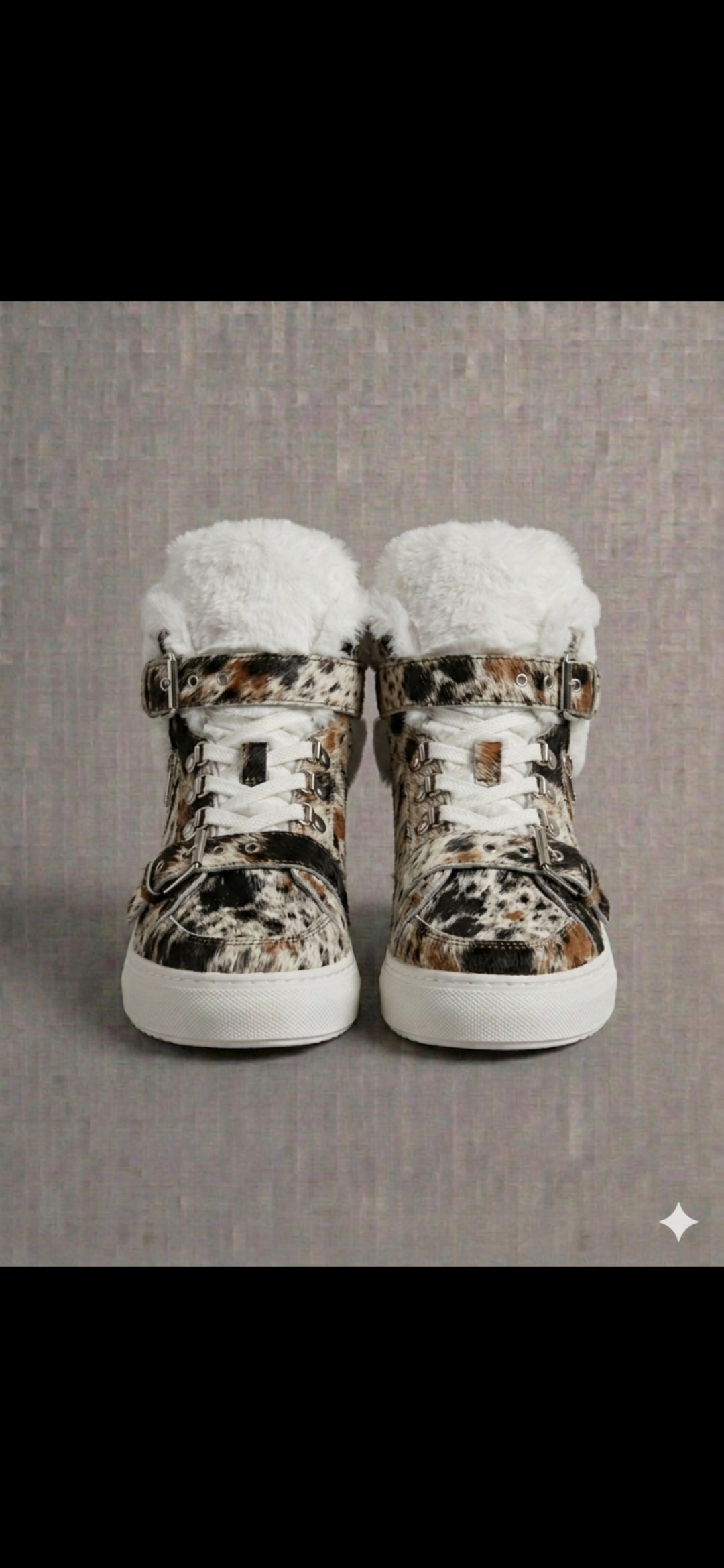The Khool Closet: "The Alpine Hide-Top" cowhide shoe for women. Black+White