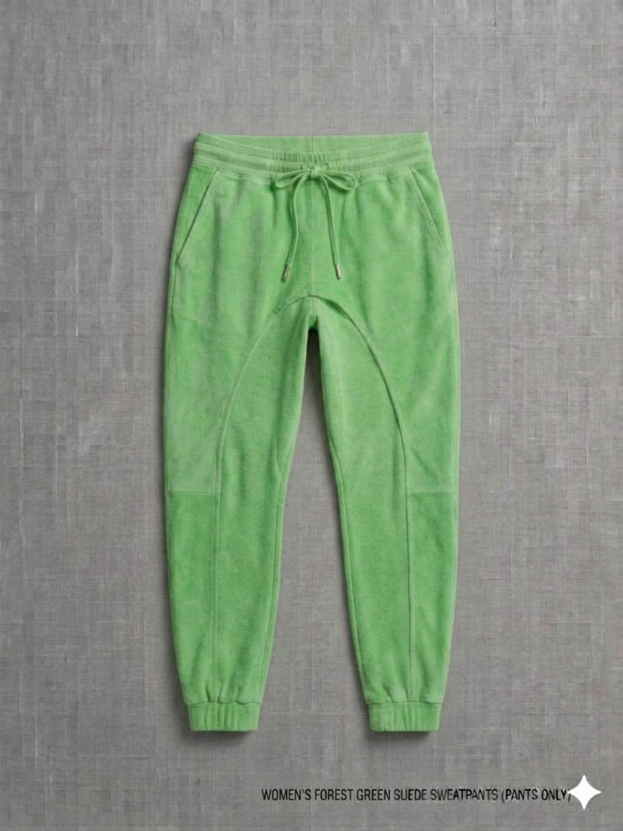 The Khool Closet: "Earthy Haze Suede Sweatpants" for women. Grey/Neon Pink/Yellow/Forest Green/Mint Green