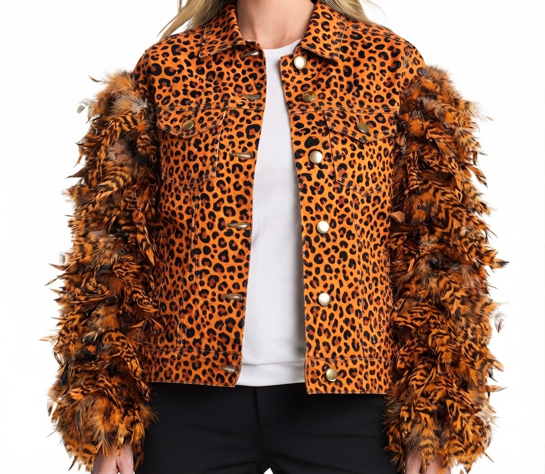 The Khool Closet "The Wild Feather Leopard Print Jacket" for women.