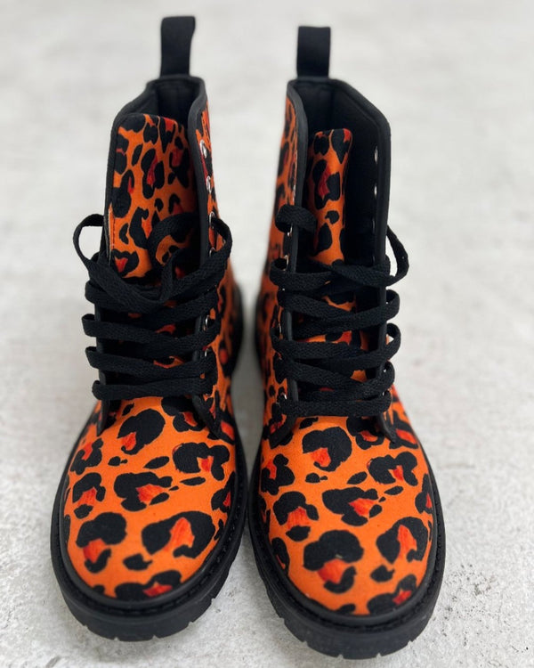 Leopard print orange and black boots for women