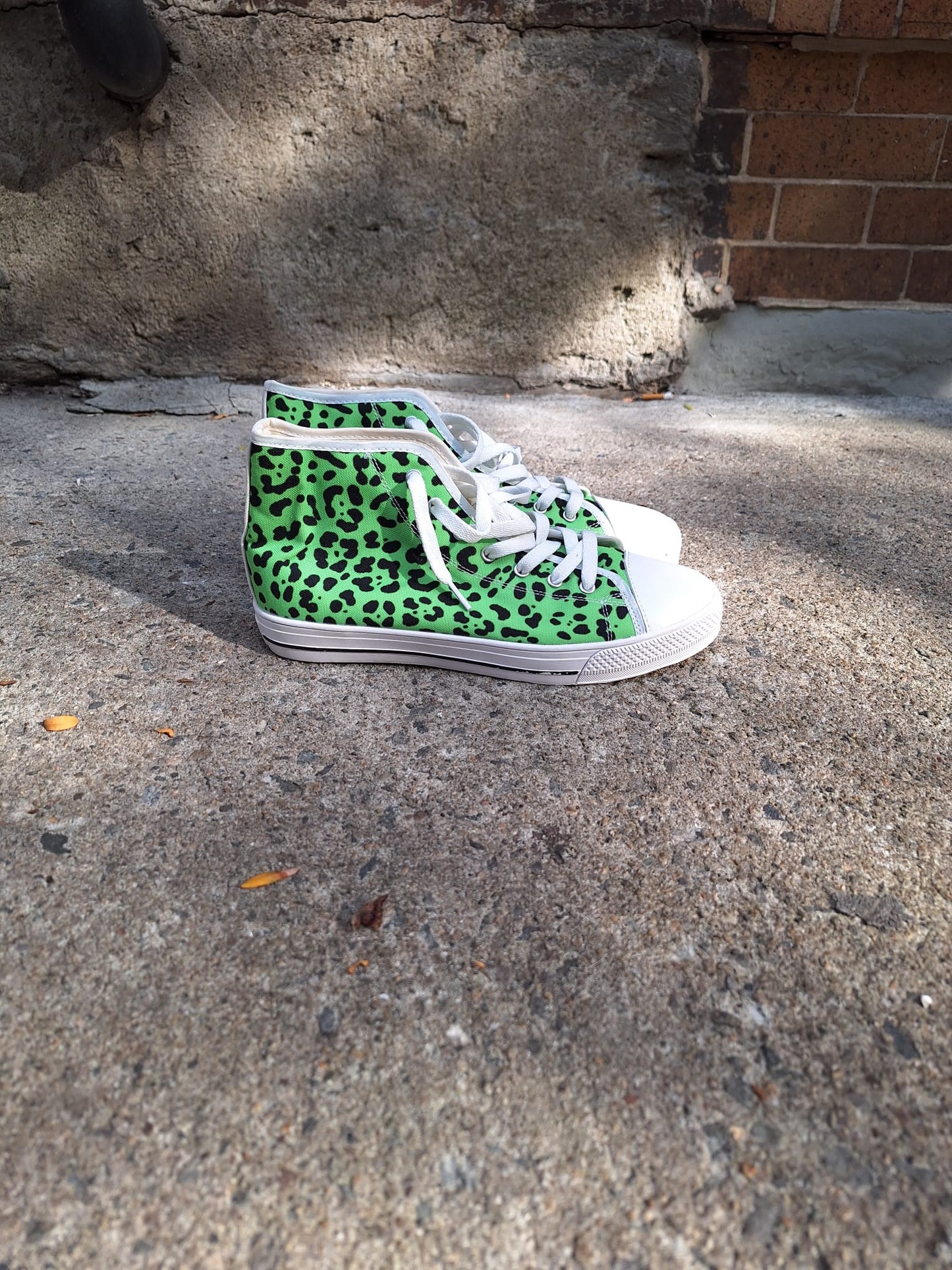 The Khool Closet: "Leopard Luxe" shoe collection Leopard green print high tops for women.100% Vegan Suede