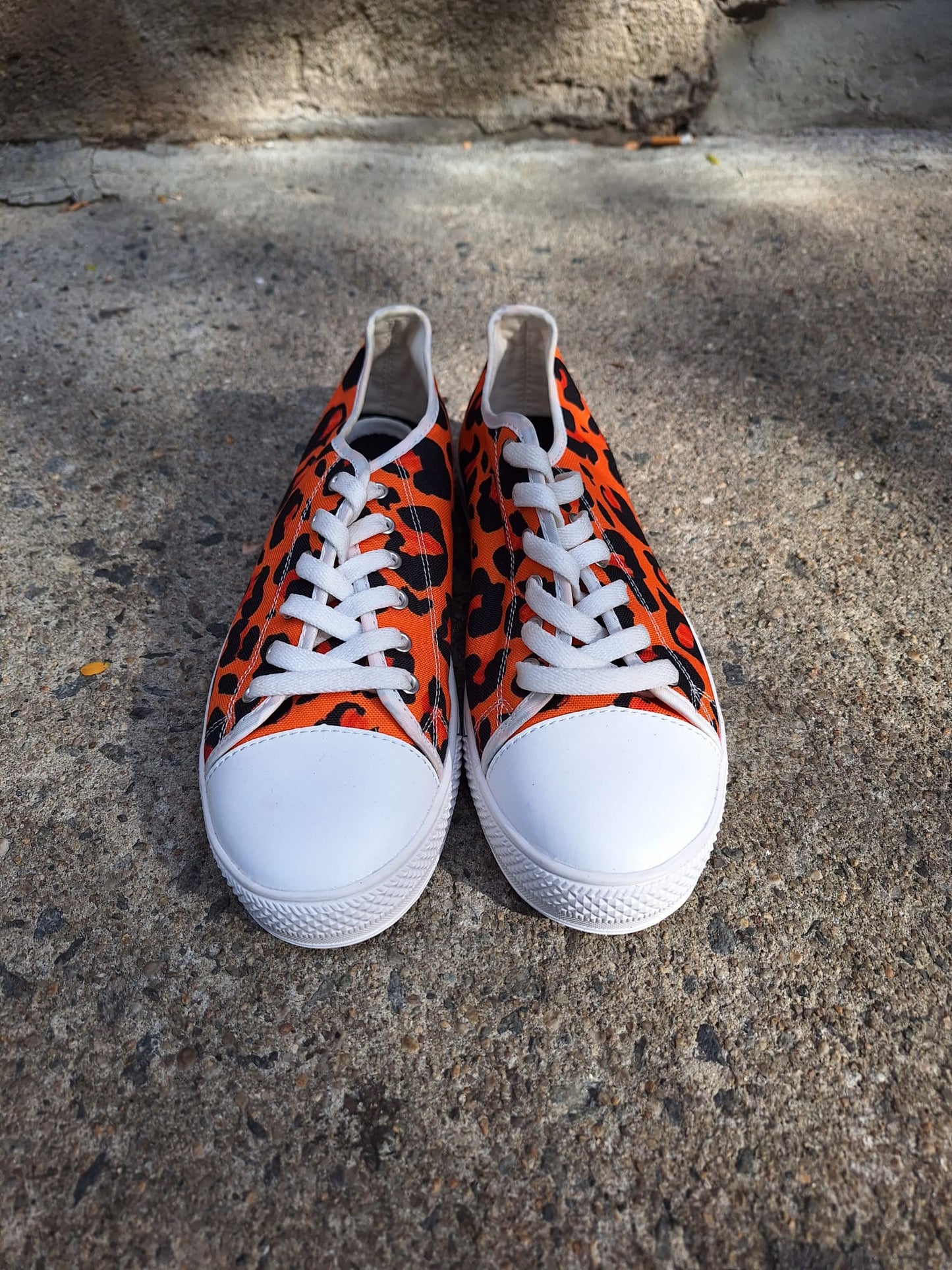 The Khool Closet: "Leopard Luxe" shoe collection Leopard print orange low top for women. 100% Vegan Suede