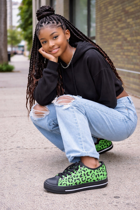 Leopard print green & black low top for women