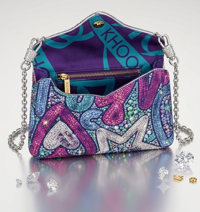 The Khool Closet "The Glitter Rebel Moto" purse for women.