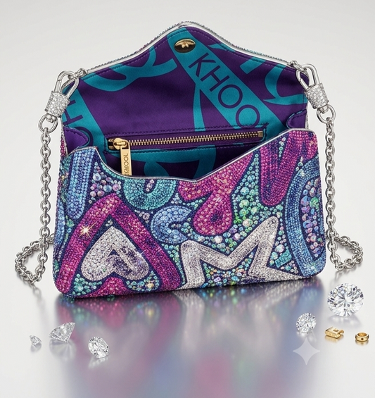 The Khool Closet "The Glitter Rebel Moto" purse for women.