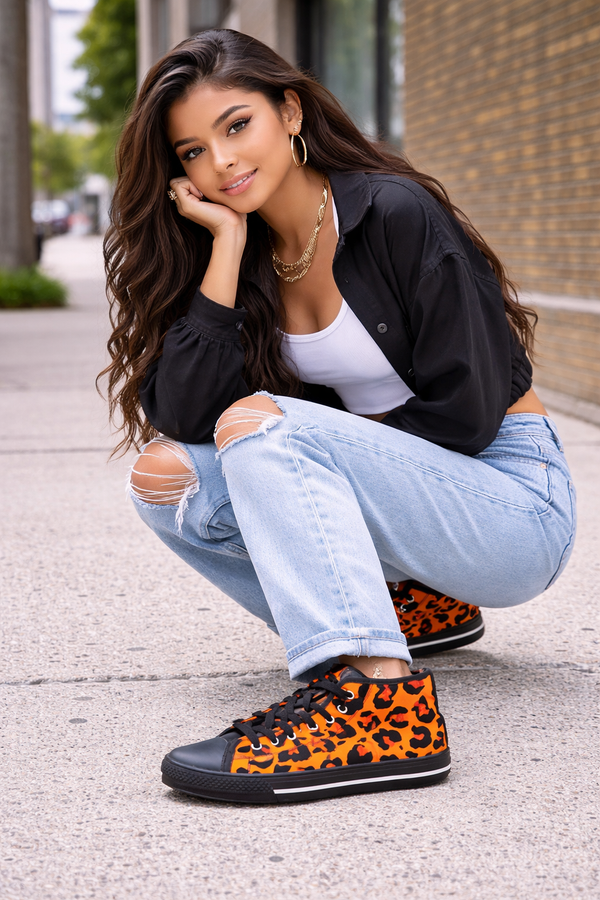 Leopard print orange and black high top for women