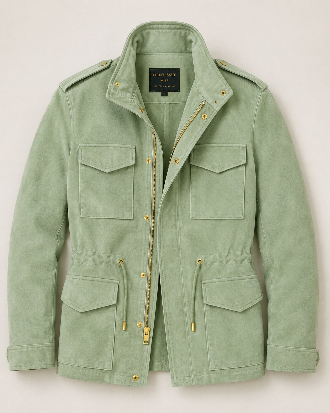 The Khool Closet: "M-65 Field Jacket" suede for women. Red/Mint/Yellow