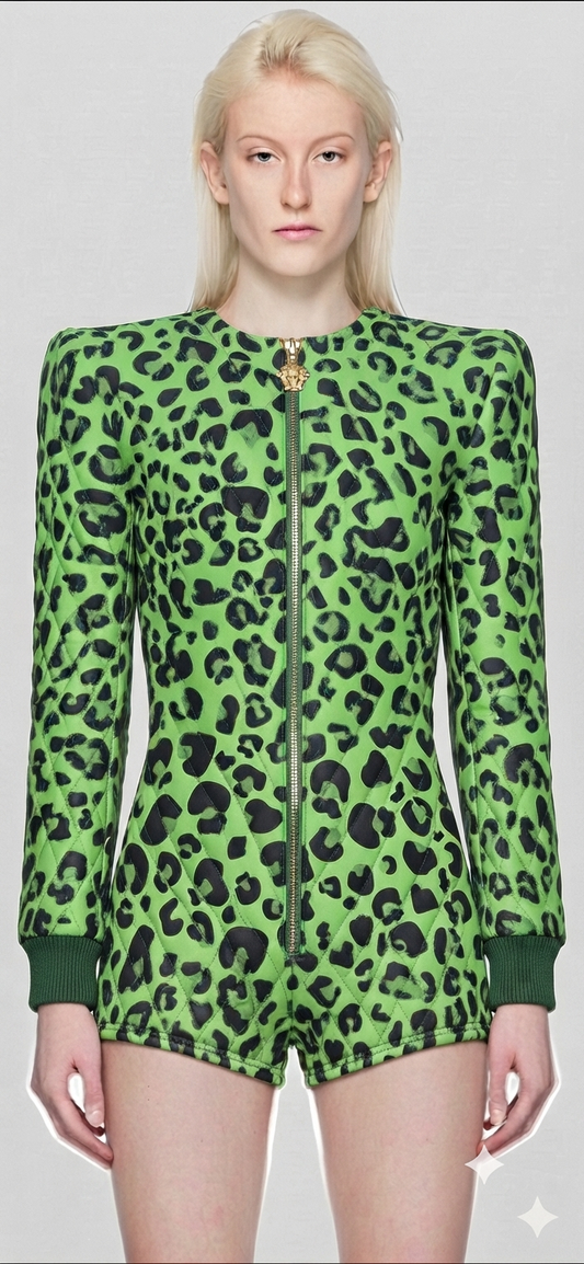 The Khool Closet "The Neon Savage Collection" lamb suede romper for women.