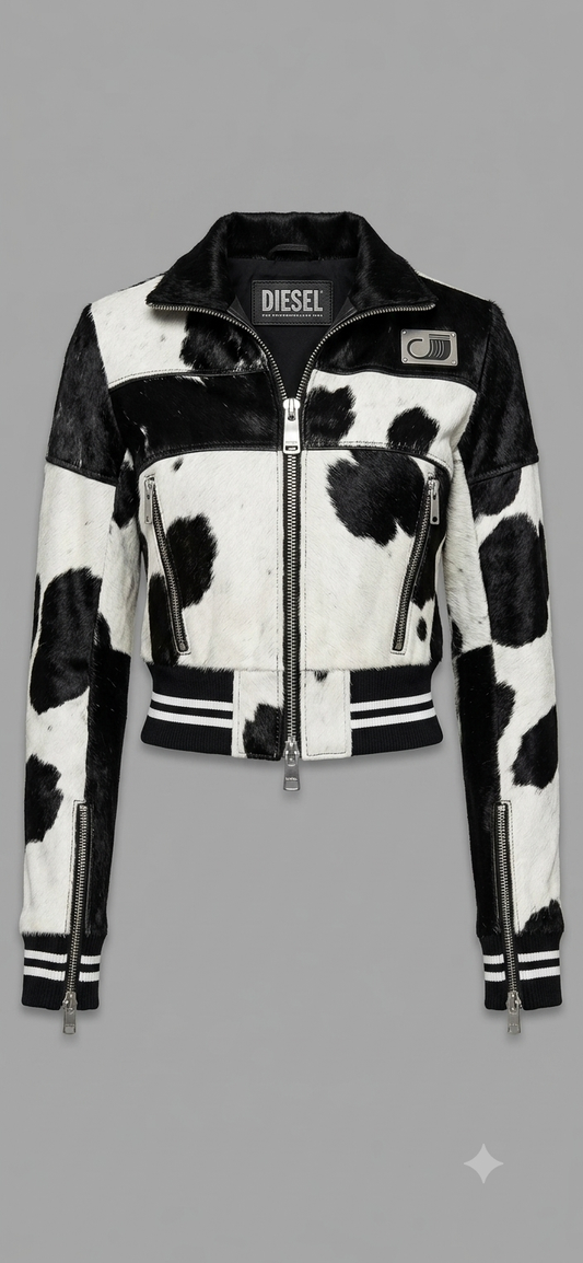 For promotional use only. Diesel Cropped Cowhide Hair-on-Hide Jacket