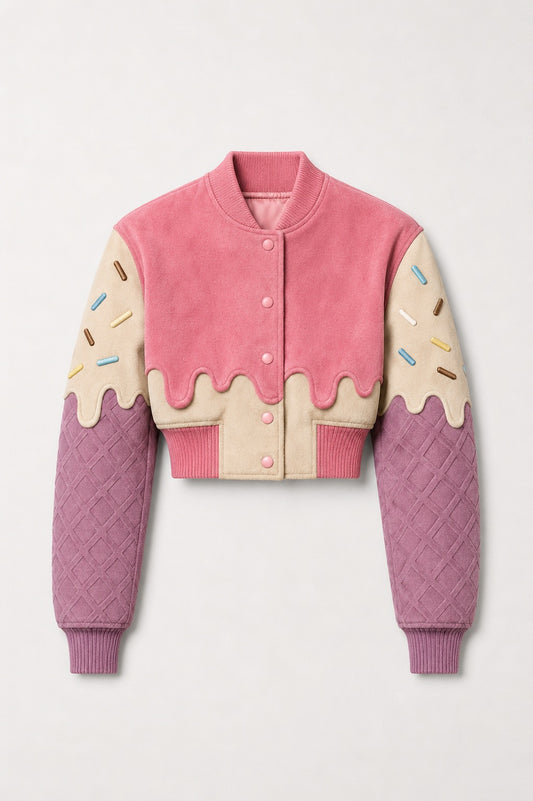 The Khool Closet: "Ice Cream" suede bomber for women.