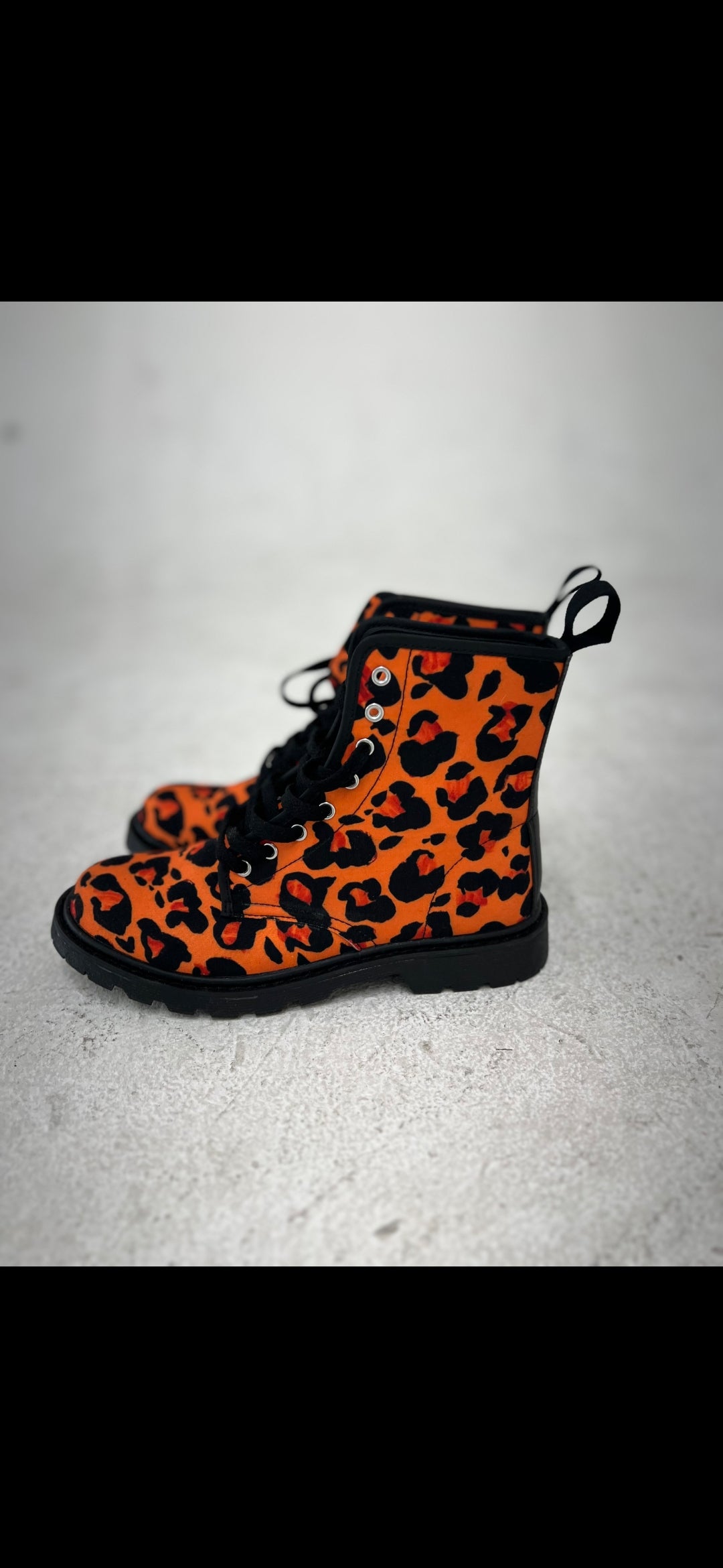 The Khool Closet: Savage Glam Collection Orange Leopard boots for women. 100% Vegan Suede