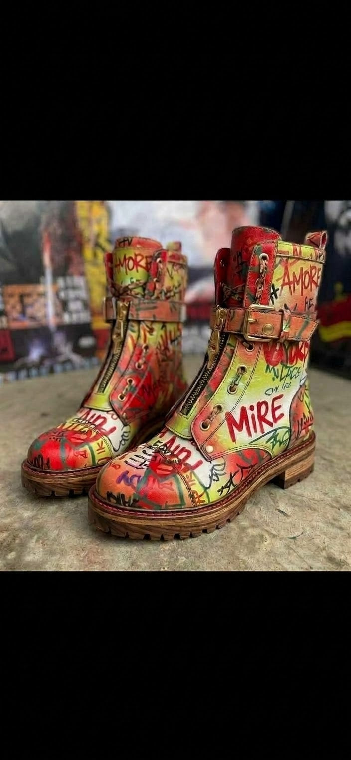 The Khool Closet "Graffiti Soul" boots for women. 100%Genuine Leather
