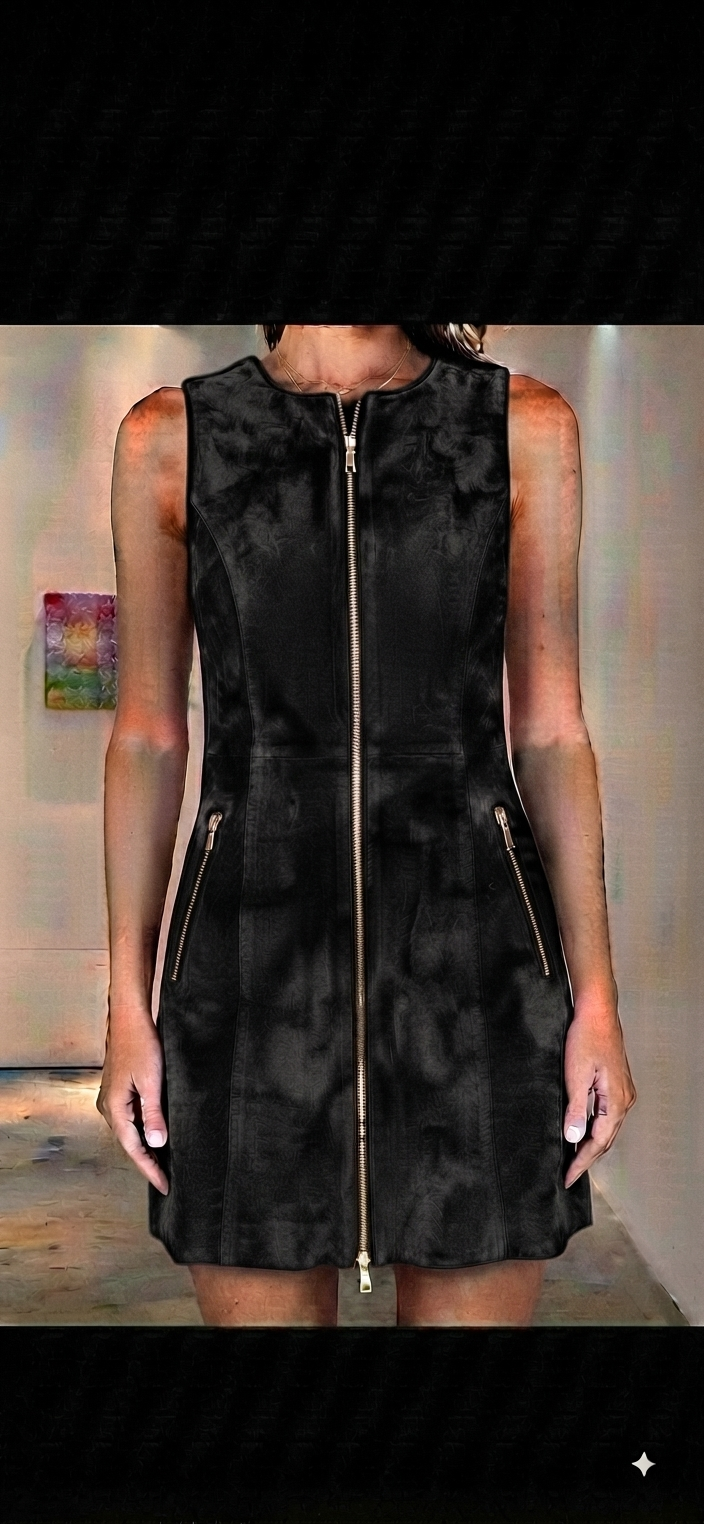 The Khool Closet "The Cobalt Suedette Zip-Front" A-Line Mini-Dress for woman.