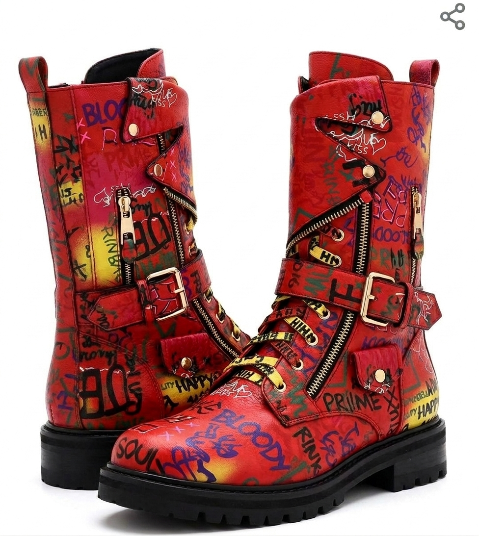 The Khool Closet "Graffiti Soul" boots for women. 100%Genuine Leather