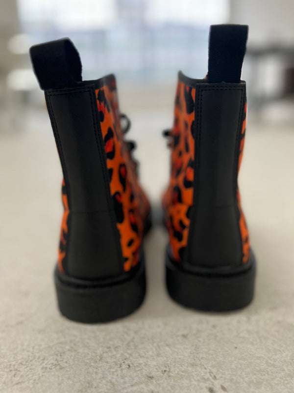 Leopard print orange and black boots for women