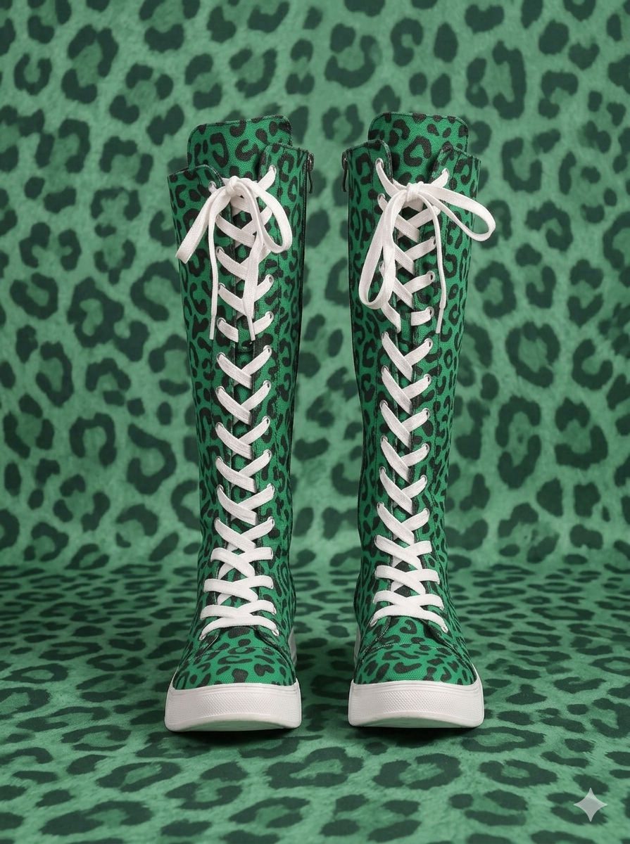 The Khool Closet: "Leopard Luxe" boot collection for women. Leopard/Green Leopard/Orange Leopard