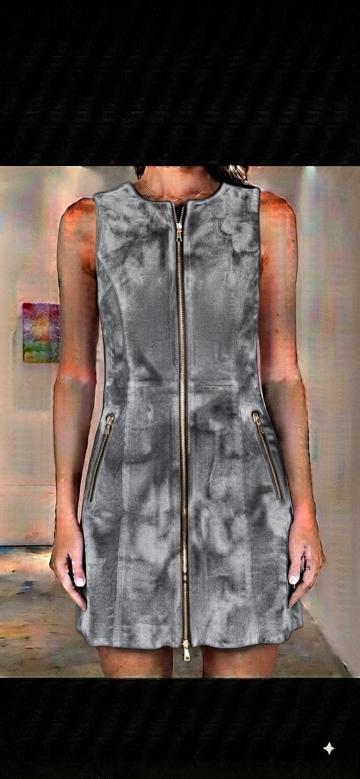 The Khool Closet "The Cobalt Suedette Zip-Front" A-Line Mini-Dress for woman.