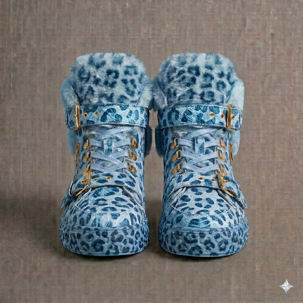 The Khool Closet: "Leopard Suede+Sherling fur" Gilded Nomad" shoe for women. Leopard/Neon Green Leopard/Bright Orange Leopard/Lavender Leopard/Cyro Leopard/White+Black Leopard