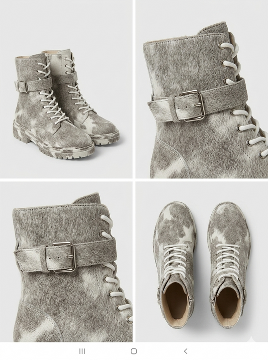 The Khool Closet: "Heather Grey and Artic White" cowhide color pattern for women.
