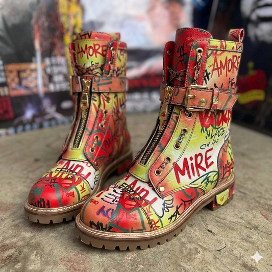 The Khool Closet "Graffiti Soul" boots for women. 100%Genuine Leather