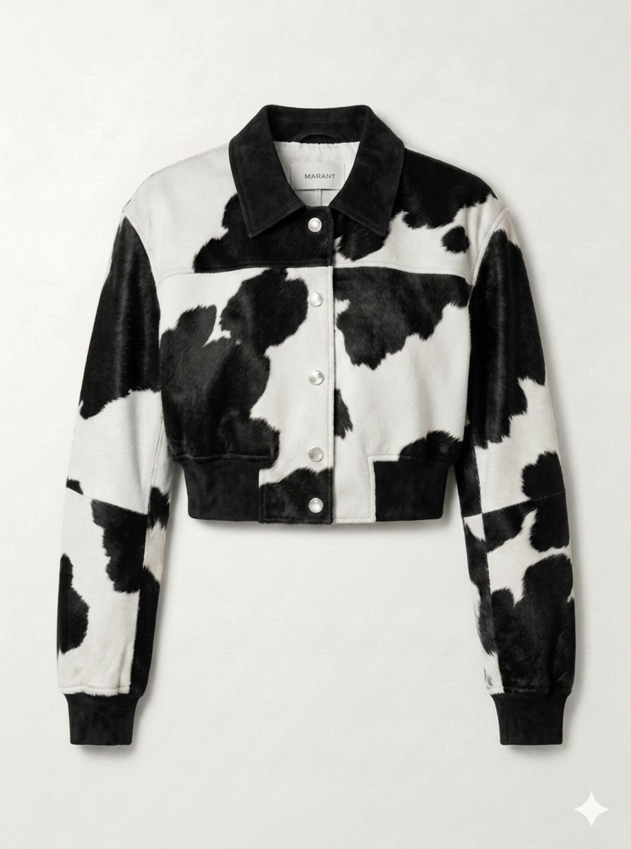 The Khool Closet: "Colorful" cowhide color pattern bomber for women. Green+White/Pink+White/Black+White