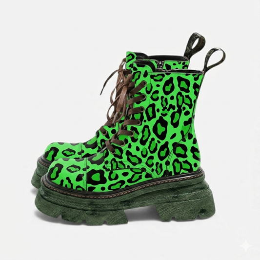 The Khool Closet: "The Modern Explorer" leopard forest green boots for women.