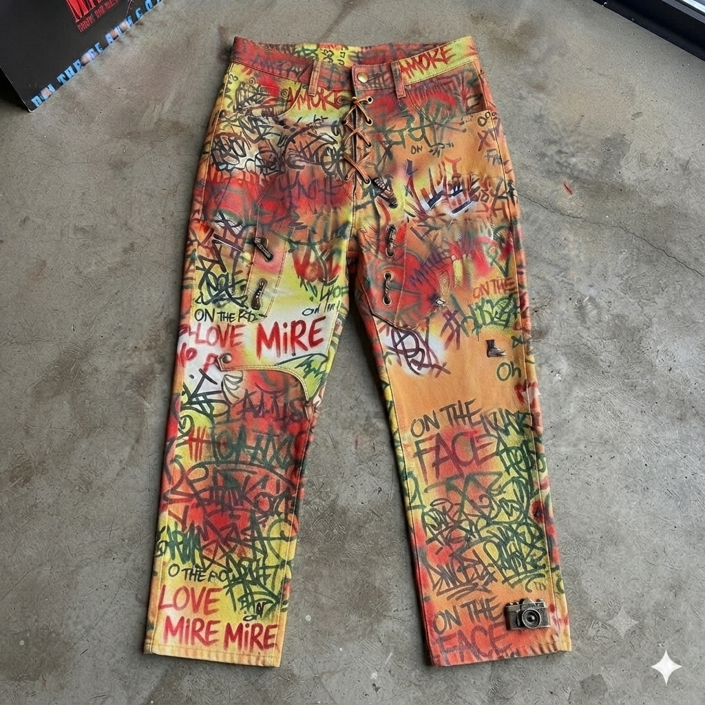 The Khool Closet 100% Genuine leather "Graffiti Master piece" jeans for women.