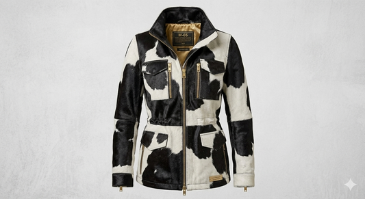 The Khool Closet: "The Maverick M-65 Jacket" cowhide for women. B/W + Brown/White