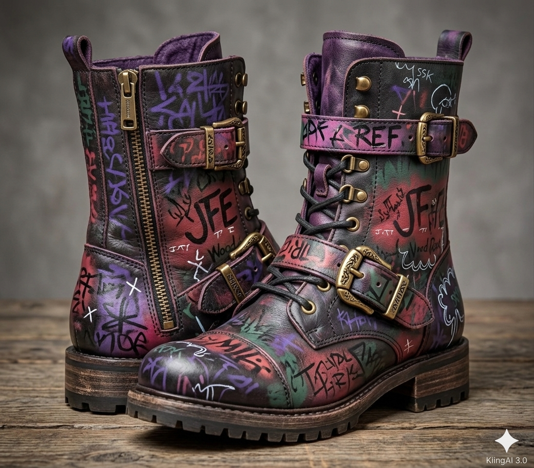 The Khool Closet "Graffiti Soul" boots for women. 100%Genuine Leather