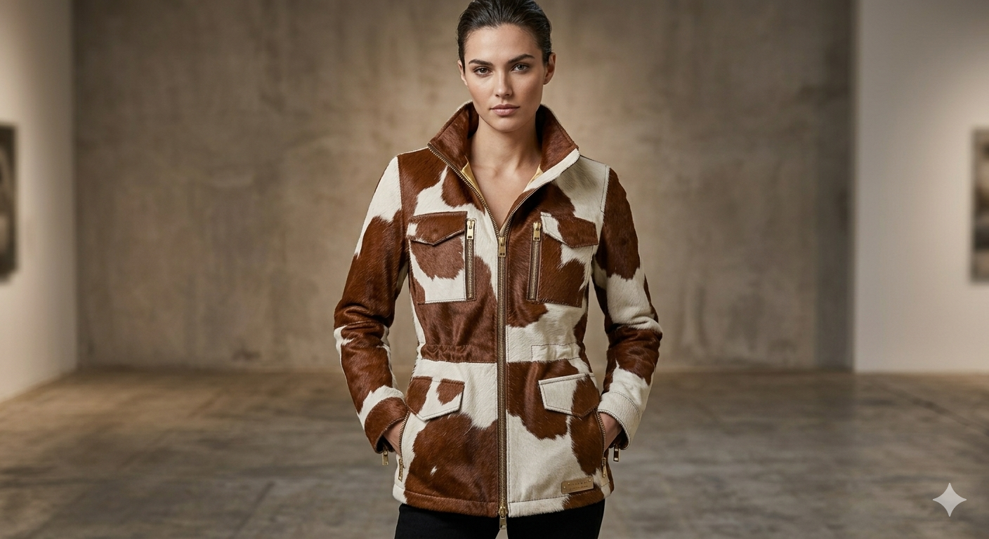 The Khool Closet: "The Maverick M-65 Jacket" cowhide for women. B/W + Brown/White