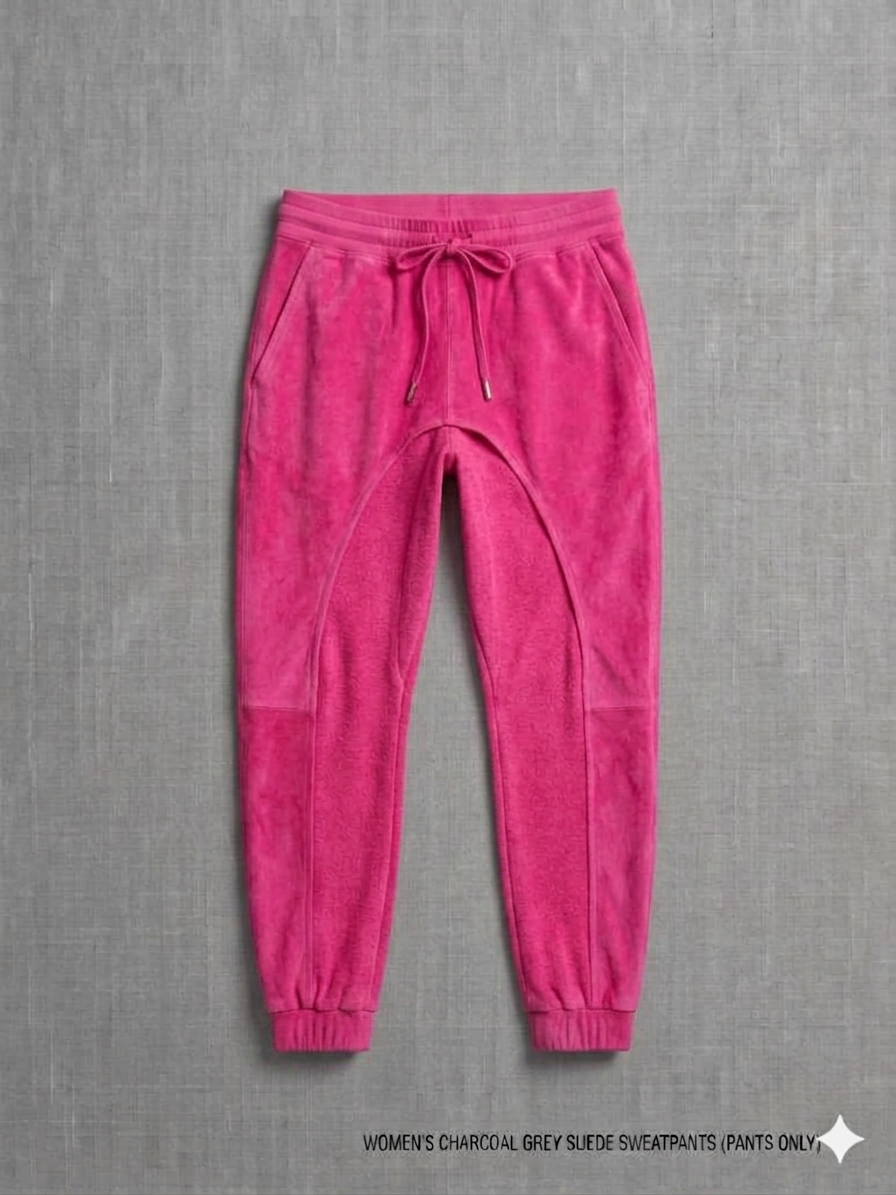 The Khool Closet: "Earthy Haze Suede Sweatpants" for women. Grey/Neon Pink/Yellow/Forest Green/Mint Green