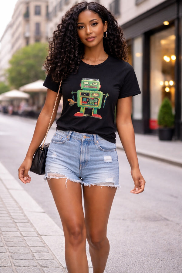 Black T-shirt Robot for women