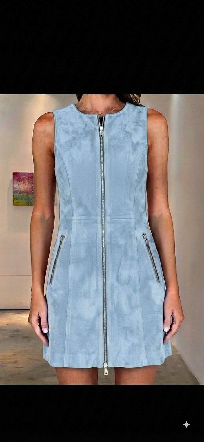The Khool Closet "The Cobalt Suedette Zip-Front" A-Line Mini-Dress for woman.
