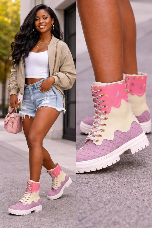Ice Cream Print Womens Boots