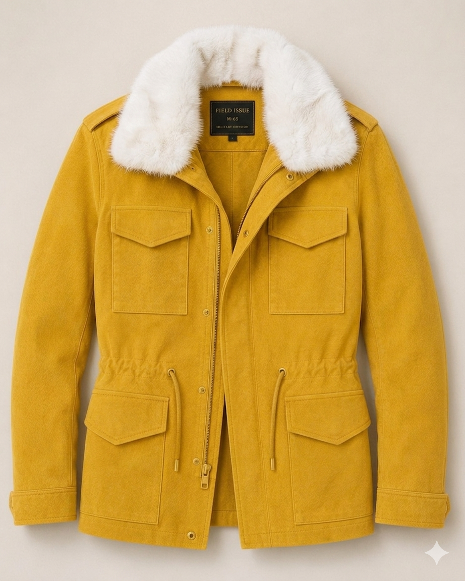 The Khool Closet: "M-65 Field Jacket" suede for women. Red/Mint/Yellow