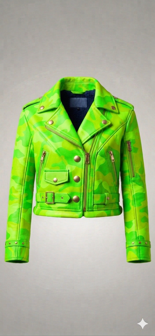 The Khool Closet: "Camo Moto Jacket" for women. 100% Leather