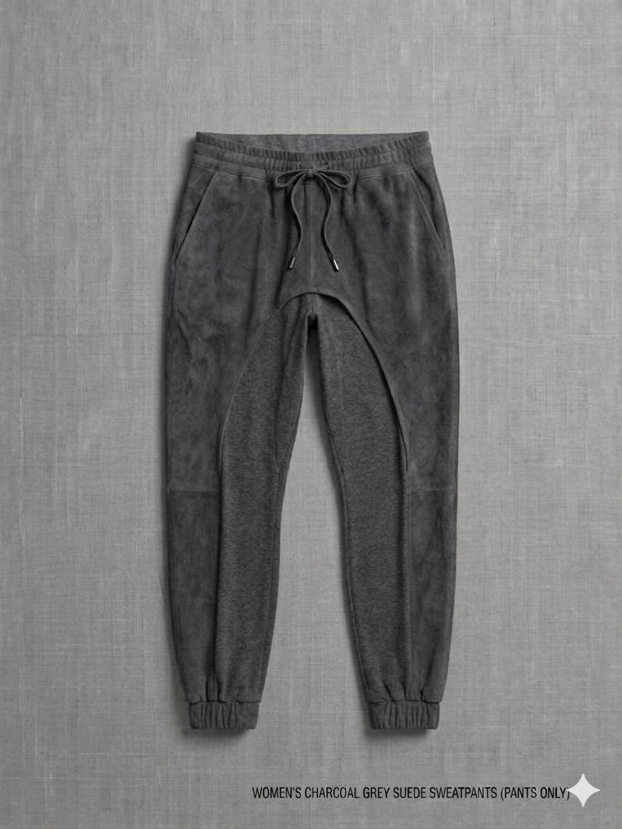 The Khool Closet: "Earthy Haze Suede Sweatpants" for women. Grey/Neon Pink/Yellow/Forest Green/Mint Green