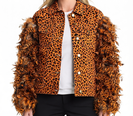 The Khool Closet "The Wild Feather Leopard Print Jacket" for women.