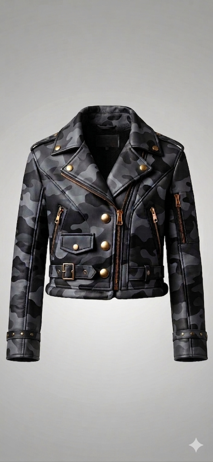 The Khool Closet: "Camo Moto Jacket" for women. 100% Leather
