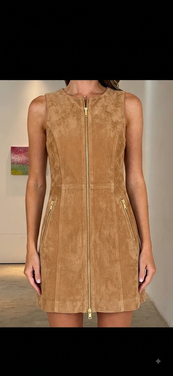 The Khool Closet "The Cobalt Suedette Zip-Front" A-Line Mini-Dress for woman.