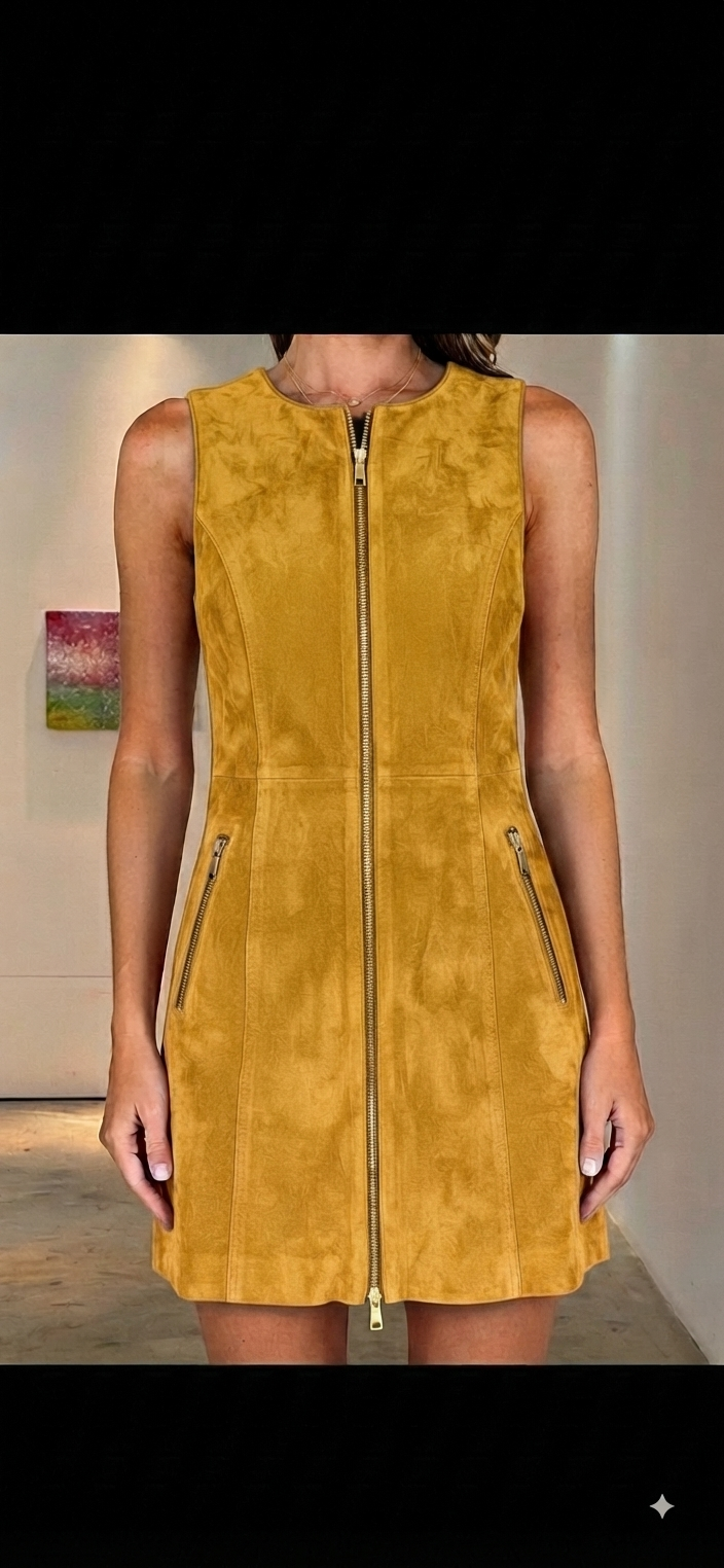 The Khool Closet "The Cobalt Suedette Zip-Front" A-Line Mini-Dress for woman.