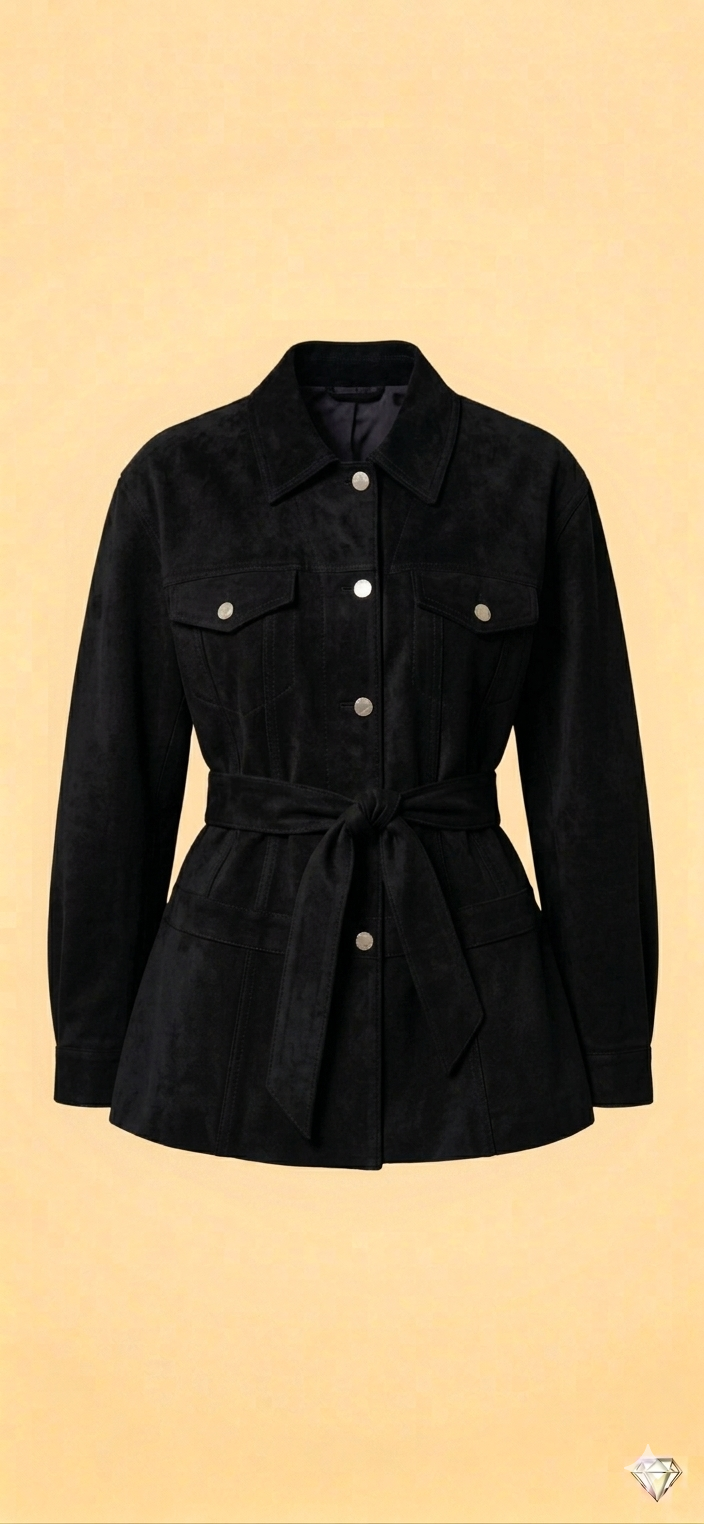 The Khool Closet: "Belted Suede Shacket" for women.
