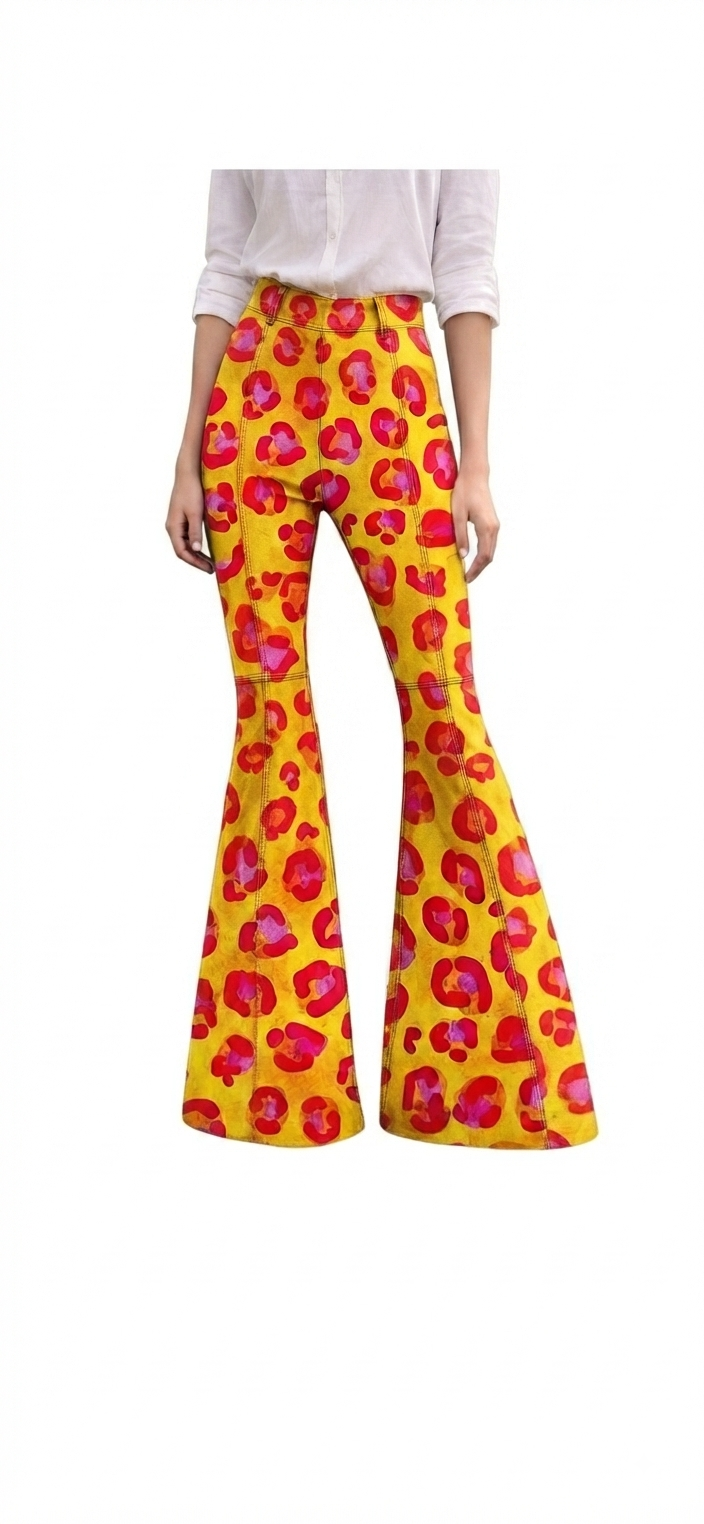 The Khool Closet "Citrus Pop Cheetah Bell Bottoms" for women.