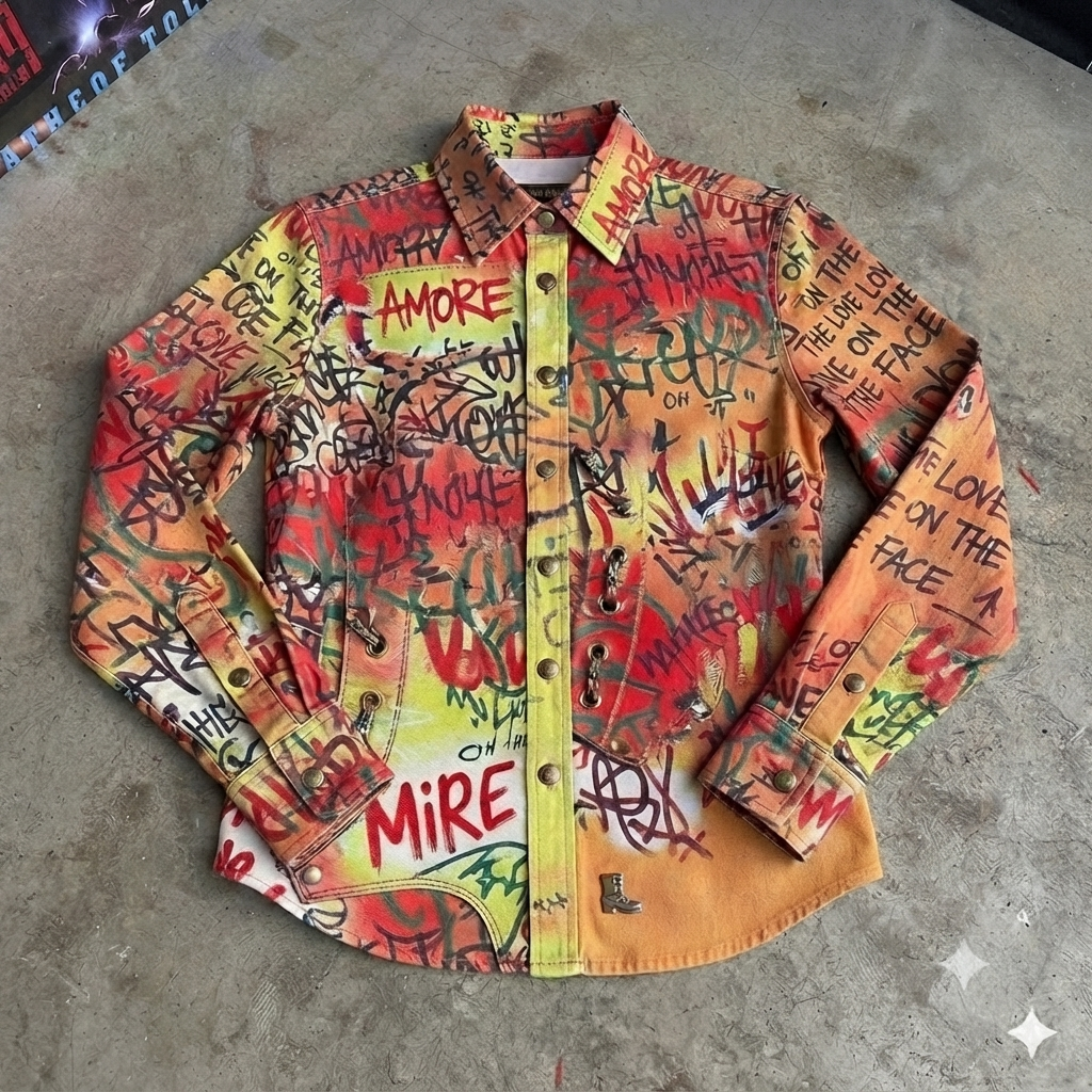 The Khool Closet 100% Genuine leather "Graffiti Master piece" button up for women.
