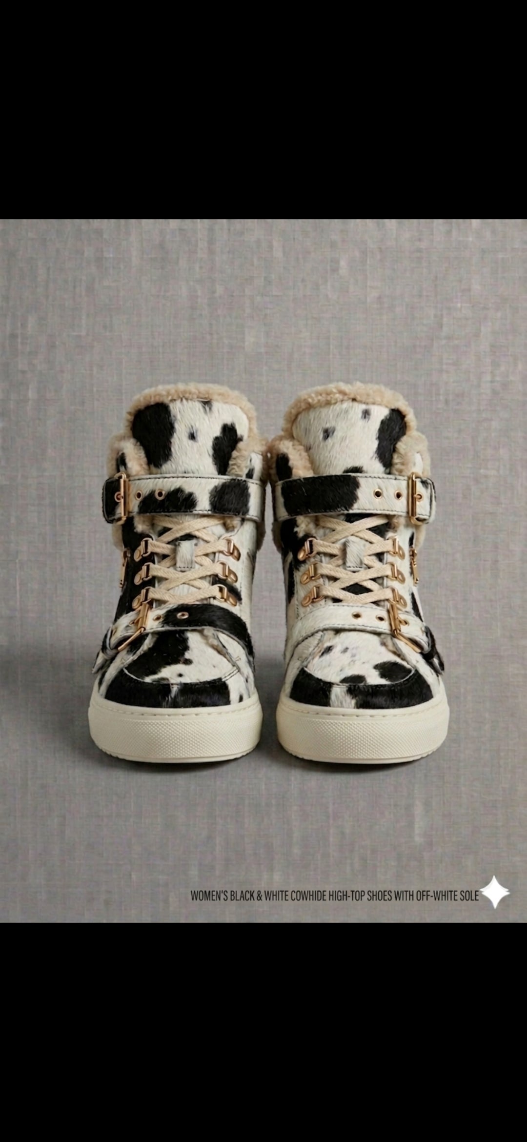 The Khool Closet: "The Alpine Hide-Top" cowhide shoe for women. Black+White