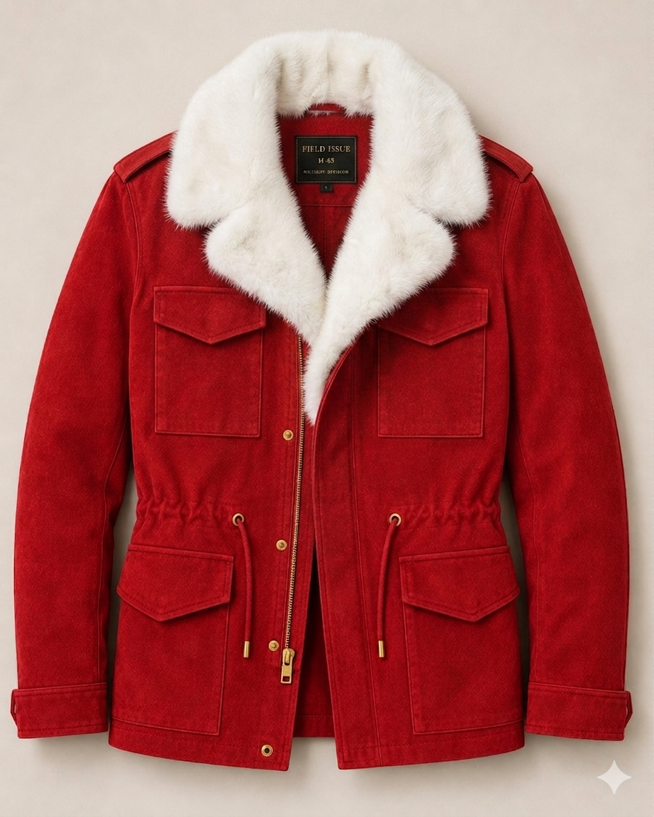 The Khool Closet: "M-65 Field Jacket" suede for women. Red/Mint/Yellow