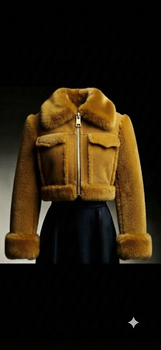 The Khool Closet "Sovereign Plush Flight Jacket" suede and mink for women.